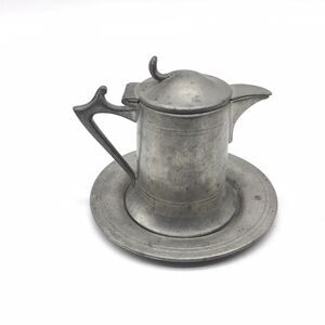 W.S. Co Pewter Creamer with Lid And Under Plate 3” Vintage Farmhouse Decor
